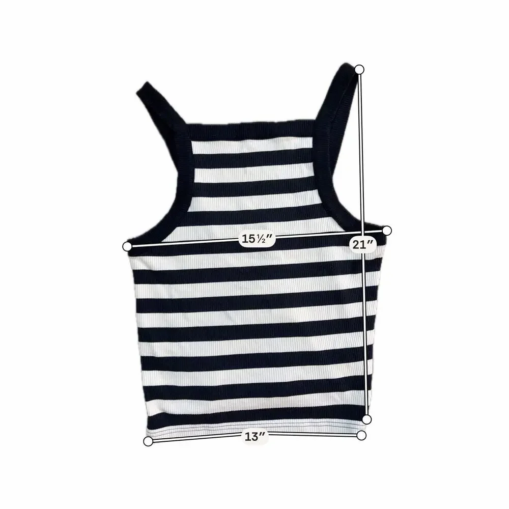J.Crew Black White Striped Ribbed Square Neck Tank Top Large